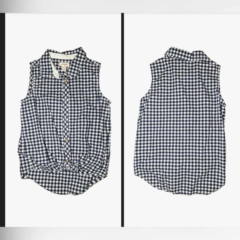 Cat & Jack Girls Collared Sleeveless Tank Top Navy Blue/White Plaid M (7/8)